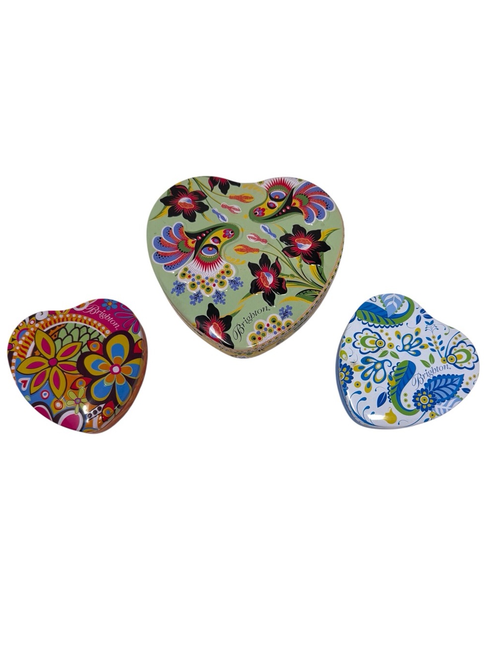 Brighton Boxes Jewelry Trinket Heart Shaped Tins Lot of 3 Collectible Empty